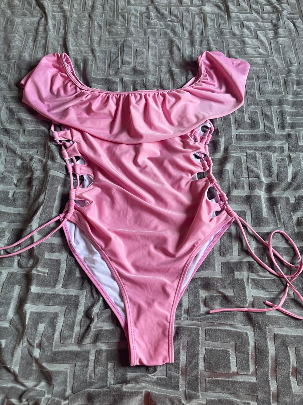One-Piece Swimsuit with Ruffle and Side Ties